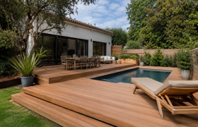Terrasse en bois et entourage piscine domloup